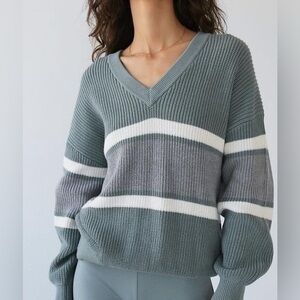 ARITZIA TNA V-Neck Stripe Knit Sweater